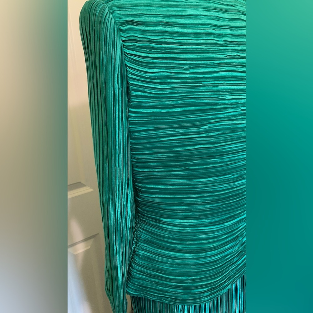 VTG GLAM George F. Couture Emerald Green 2PC Evening Suit Set Floral Detail - Picture 9 of 13